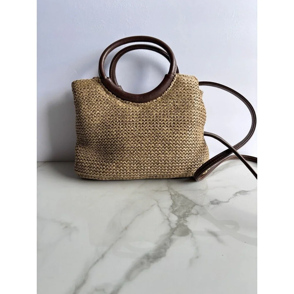 Vintage Cherokee Woven Straw Crossbody Bag Top Handle Purse Tan Brown 90s Y2K